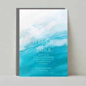 Papierloze post aanpasbare sjabloon huwelijksuitnodiging | Illustratief | Aquarel, golven, oceaan, aqua | Direct downloaden
