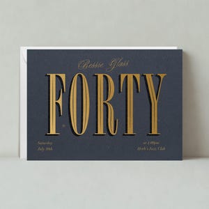 Sjabloon voor papierloze post aanpasbare mijlpaal verjaardagsfeestje | Vet en typografisch | Goud, veertig | Direct downloaden
