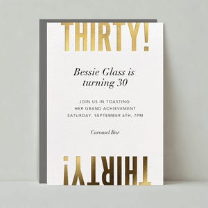 Invitación a fiesta de cumpleaños importante / Diseño llamativo y tipográfico / Brillante / Plantilla personalizable sin papel / Descarga instantánea