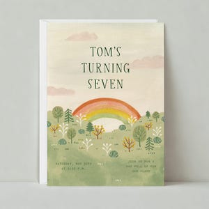 Kindergeburtstag-Einladung | Illustrativ | Regenbogen, sanfte Farben |Anpassbare Vorlage für die papierlose Post | Sofortdownload