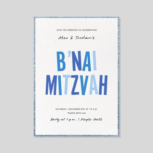 Plantilla de invitación para fiesta de Bar y Bat Mitzvah personalizable sin papel / Audaz y tipográfica / Brillante / Descarga instantánea