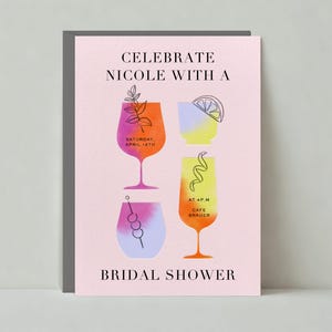 Plantilla de invitación de boda personalizable sin papel / Gráfico, Moderno / Ombre, Color agua, Bebidas, Rosa / Descarga instantánea