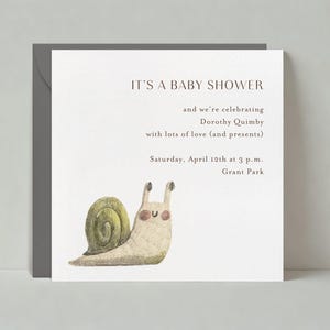 Paperless Post Anpassbare Babypartyeinladungsvorlage | Illustrativ | Spät, Niedlich, Langsam, Skizze, Schnecke, Braun | Sofort Download