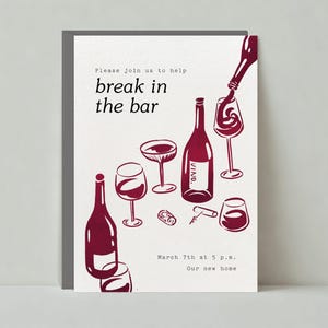 Papierloze post aanpasbare sjabloon uitnodiging housewarmingfeest | Illustratief | Illustraties, schenken, wijn | Direct downloaden