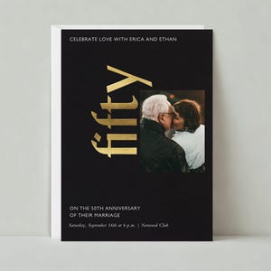 Zaproszenie na przyjęcie rocznicowe | Odważne i typograficzne, nowoczesne | Pięćdziesiąte, metaliczne | Szablon postu bez papieru do dostosowania | Natychmiastowe pobranie