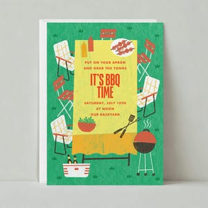 Modèle personnalisable d'invitation de fête barbecue | Divertissements d'été, grillades, ketchup, chaise de jardin, moutarde | Téléchargement instantané