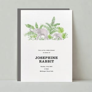 Paperless Post Anpassbare Babypartyeinladungsvorlage | Jungles, Baby, Blätter, Mamas, Cute, Elephants, Grey | Sofort Download