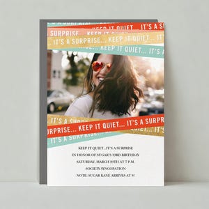 Plantilla de invitación de fiesta de cumpleaños personalizable sin papel / Audaz y tipográfica / Sorpresa, fiesta / Descarga instantánea