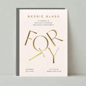 Plantilla de invitación para fiesta de cumpleaños personalizable sin papel / Negrita y tipográfica / Años cuarenta / Descarga instantánea
