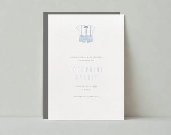 Paperless Post Customizable Baby Shower Invitation Template | Cheerful And Vibrant | Suspenders, Babies, Boy, Shorts | Instant Download