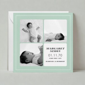 Papierlose Post Anpassbare Geburtsanzeige Kartenvorlage | Modern | Babyparty, Mint, Borte, Gitter | Sofort Download