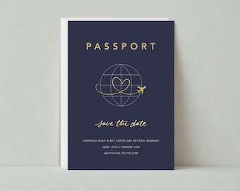Paperless Post Customizable Wedding Save The Date Template | Graphic | Travel, Heart, Cursive, Globe, Airplane | Instant Download