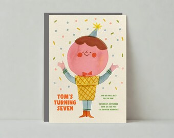 Paperless Post Customizable Kids Birthday Party Invitation Template | Sweet, Desserts, Ice Cream Cone | Instant Download