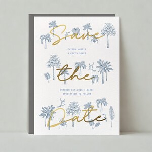 Plantilla personalizable para guardar la fecha de boda sin papel / Negrita y tipográfica / Hoja de palma, Destino, Clásico / Descarga instantánea
