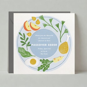 Plantilla de invitación para fiesta de Pascua personalizable sin papel / Perejil, hueso de la pierna, platos, judaísmo, rábano picante / Descarga instantánea