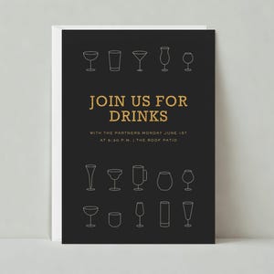 Uitnodiging voor netwerkfeestje | Informeel | happy hour, cocktailparty, drankje, glas | Aanpasbare sjabloon papierloze post | Direct downloaden