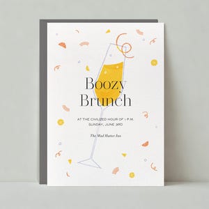 Paperless Post anpassbare Brunch-Party-Einladungsvorlage | Illustrativ | Mimosen, Beilagen, Champagnerflöte | Sofort Download