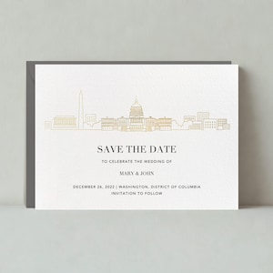 ペーパーレス ポスト カスタマイズ可能なウェディング Save The Date テンプレート | モダン | 都市景観、都市、首都、スカイライン、ゴールド | 即時ダウンロード
