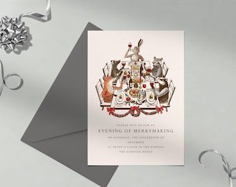 Paperless Post Customizable Christmas Party Invitation Template | Illustrative, Rustic | Holiday, Woodlands, Outdoors | Instant Download