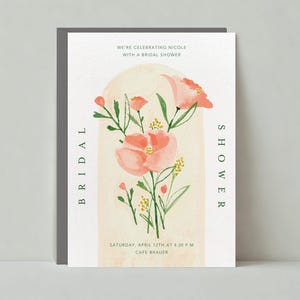 Modelo de convite de chá de panela personalizável sem papel | Moderno, ilustrativo | Cores coral, flor aquarela | Download instantâneo