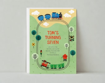Kids Birthday Party Invitation | Trains, Railroad, Green | Paperless Post Customizable Template | Instant Download