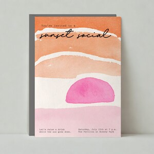 Uitnodiging zomerfeestje | Illustratief | Strandfeest, waterverf, strand | Papierloze aanpasbare postsjabloon | Direct downloaden