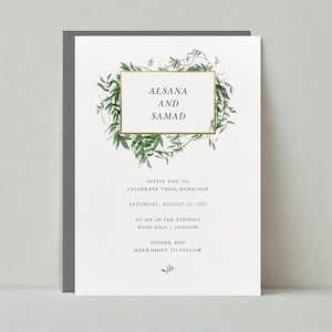 Paperless Post Anpassbare Hochzeitseinladung Vorlage | Boho, Illustrativ | Luxus, Blätter, Elegant, Grün | Sofort Download