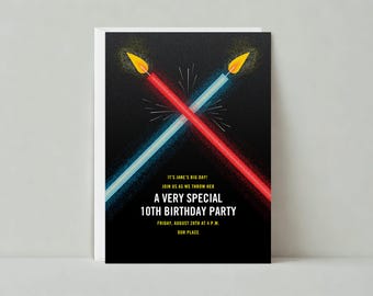 Kids Birthday Party Invitation | Candles, Space, Stars, Red |Paperless Post Customizable Template | Instant Download
