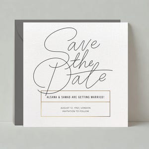 Plantilla personalizable para guardar la fecha de boda sin papel / Negrita y tipográfica / Caligrafía, cursiva, metálica, blanca / Descarga instantánea