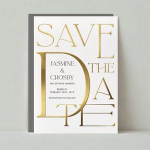 Plantilla personalizable para guardar la fecha de boda sin papel / Negrita y tipográfica / Impresión, dorada, fuente, elegante, elegante / Descarga instantánea