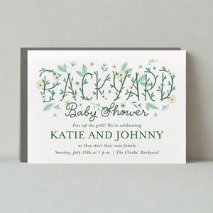 Paperless Post Anpassbare Babypartyeinladungsvorlage | Bewachsen, Blumen, Gärten, Blätter, Schreibschrift, Grün | Sofort Download