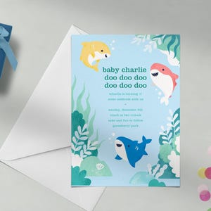 Papierloze post aanpasbare sjabloon voor kinderverjaardagsfeestje | Marine, zeewier, bubbel, schelpen, zwemmen, oceanen | Direct downloaden