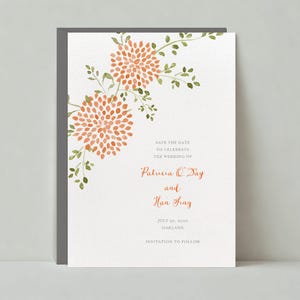 Plantilla personalizable para guardar la fecha de boda, rústica, botánica, naranja oscuro, artística, acuarela, plantas, sin papel, descarga instantánea