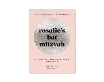 Paperless Post Customizable Bar And Bat Mitzvah Party Invitation Template | Mirror Ball, Disco Ball, Pink, Disco | Instant Download