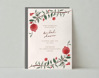 Plantillas de invitación para fiestas y despedidas de soltera personalizables sin papel / Ilustrativas / Despedida de soltera, granadas / Descarga instantánea