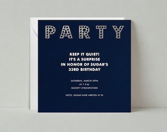 Birthday Party Invitation | Bold And Typographic | Silver Foil, Marquees |Paperless Post Customizable Template | Instant Download