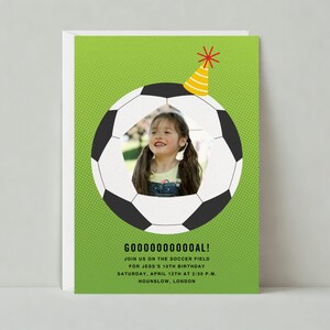 Kindergeburtstag-Einladung | Fußball, Foto, 8, 8th, Grün, Sport und Aktivitäten |Anpassbare Vorlage für papierlose Post | Sofort Download