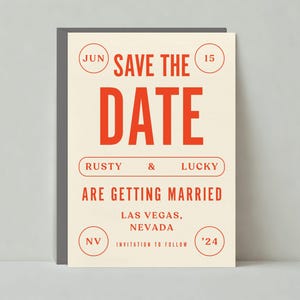 Plantilla personalizable para guardar la fecha de boda sin papel / Audaz y tipográfica / Retro, vibrante, tipografía, audaz / Descarga instantánea