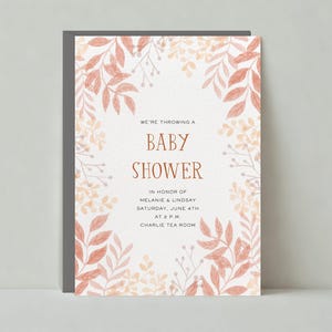 Paperless Post Anpassbare Babypartyeinladungsvorlage | Sanfte Farben, Orange Rosa, Herbstlaub, Aquarell | Sofort Download