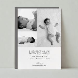 Papierlose Post Anpassbare Geburtsanzeige Kartenvorlage | Babyparty, Gitter, Foto, schlicht, Basic | Sofort Download