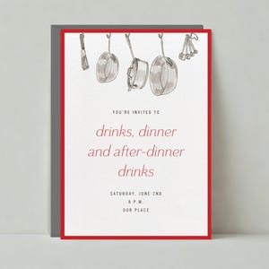 Paperless Post Anpassbare Dinner Party Einladung Vorlage | Illustrativ | Geschirr, Töpfe, Küchenzubehör | Sofort Download