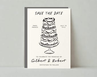 Paperless Post Customizable Wedding Save The Date Template | Illustrative | Illustrations, Cake, Wedding Cake | Instant Download