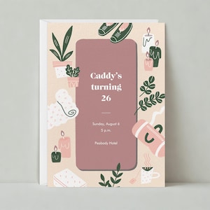 Einladung zur Geburtstag-Party | Illustrativ | Birthday, Decken, Wellness |Paperless Post Anpassbare Vorlage | Sofort Download
