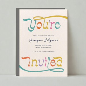 Plantilla de invitación para fiesta temática de los años 70 personalizable sin papel / Atrevida y tipográfica, retro / Cumpleaños, retro / Descarga instantánea