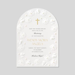 Modelo de convite para festa de batismo e batizado personalizável | Simples e minimalista | Cruz, arco | Download instantâneo | Postagem sem papel