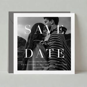 Plantilla para guardar la fecha de boda / Audaz y tipográfica, simple y minimalista, moderna / Borde / Descarga instantánea, personalizable / Publicación sin papel