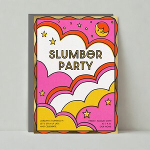 Paperless Post Anpassbare Kinder-Geburtstags-Party Einladung Vorlage | Illustrativ | Lesezeichen, Schlummerparty | Sofort Download