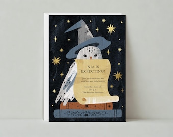 Paperless Post Customizable Baby Shower Invitation Template | Magic, Witch Hat, Books, Owl, Spells, Star | Instant Download