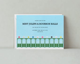 Paperless Post Customizable Viewing Party Invitation Template | Sports, Gate, Horse, Race, Derby, Green, Blue | Instant Download