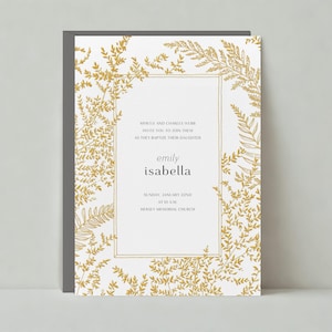 Modèle personnalisable d'invitation de baptême et fête de baptême sans papier | Bohème, Rustique | Baptême, Feuilles | Téléchargement instantané
